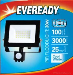 Eveready LED Flood Light, 30W, 4000K, 3000lm, IP44, PIR SENSOR, S13950