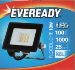 Eveready LED Flood Light, 10W, 4000K, 1000lm, IP65, 3yrs, S13944